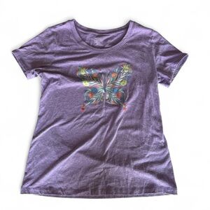 St. John’s Bay Butterfly Detail Purple Petite Short Sleeve Women’s T-Shirt